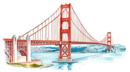 watercolor painting of Golden Gate Bridge isolated on white background