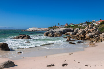 Exposure of Boulders Beach aka Boulders Bay, popular spot because it is the only African beach where Penguins can be seen, South Africa