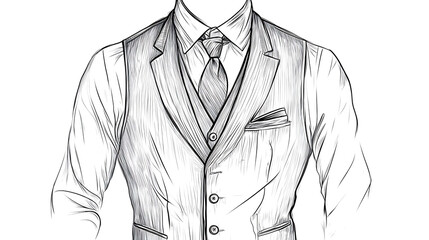 A hand-drawn illustration of a man in a suit with a vest and tie.