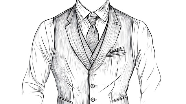 formal suit sketch, black and white, fashion clip art preview
