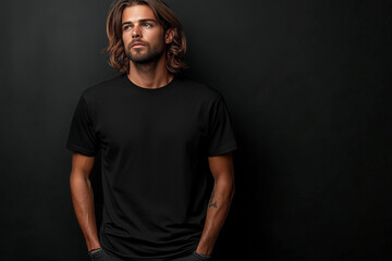 Person Wearing Black T-Shirt Mockup, men model