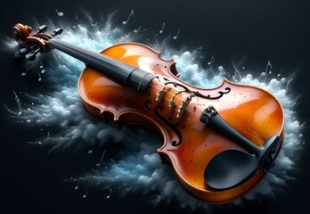 Fototapeta premium violin on abstract musical background, beauty of music