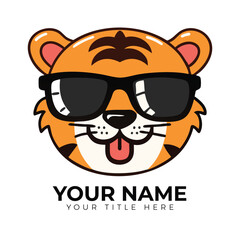 Naklejka premium Cute tiger face vector logo design