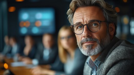 Confident Businessman in Glasses Looking at Camera