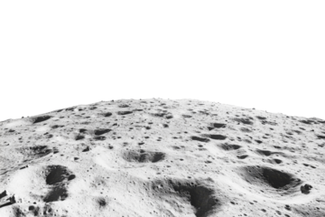 Moon surface isolated on white background. Lunar landscape with deserted landscape and craters formed by meteor impacts