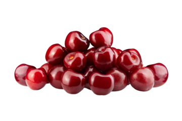 Red cherry cherries, many angles, view side top front heap pile bunch photo on transparent background, PNG file.
