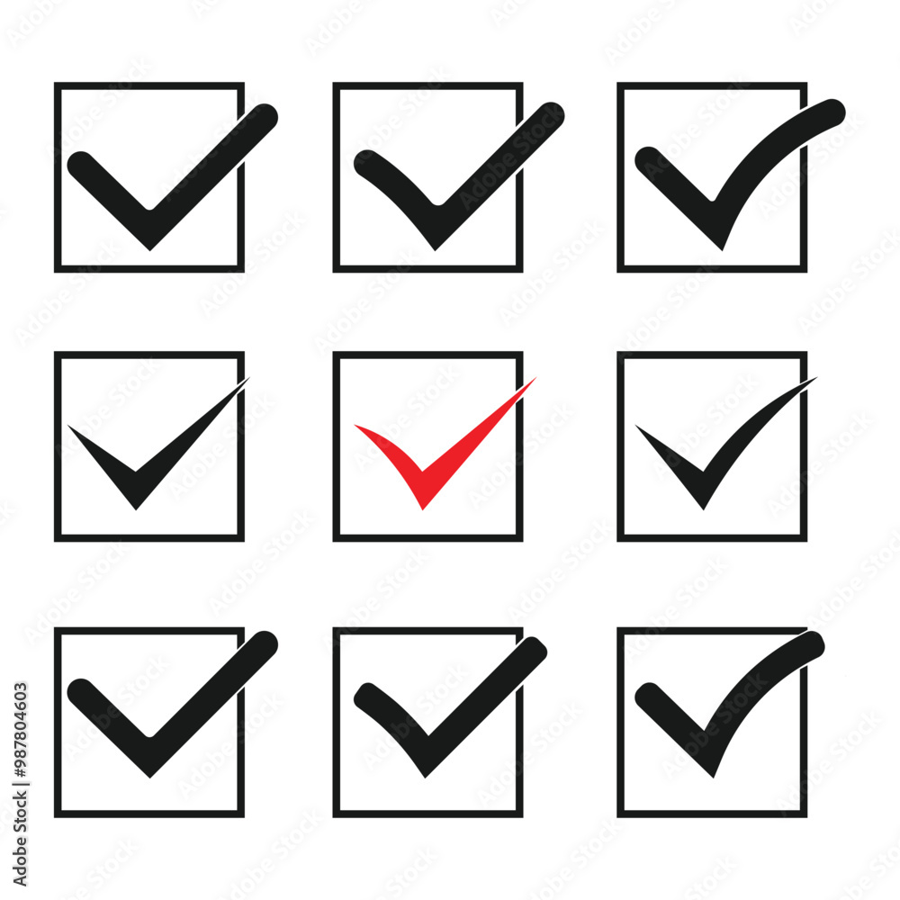 Poster checkmark in circle icon set. checkmark tick icon set. line and glyph check mark. check mark icon ve