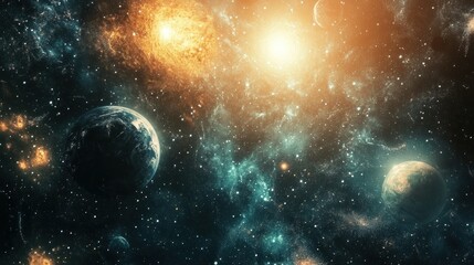 A Cosmic Landscape with Planets, Nebulae, and Stars