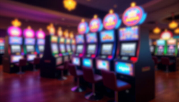 Blurry casino with vibrant slot machines, perfect for abstract game of chance visuals.






