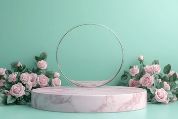 Podium for showcasing products with dreamy aesthetic and colors