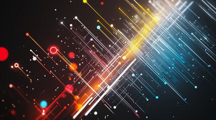 Obraz premium Abstract black background with Colorful circle lines. Digital future technology . Abstract business connection of lines from nodes innovation of communication in the network.
