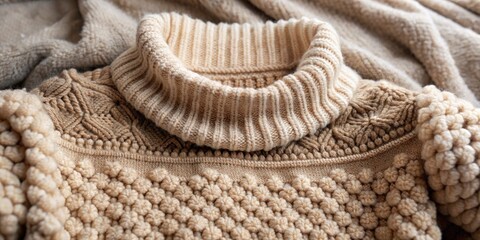 Cozy knit sweater with intricate patterns and textures.