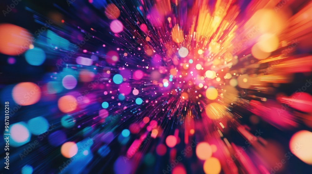 Poster a vibrant explosion of colorful lights, creating a dynamic and energetic visual effect.