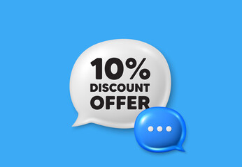 10 percent discount tag. Text box speech bubble 3d icons. Sale offer price sign. Special offer symbol. Discount chat offer. Speech bubble banner. Text box balloon. Vector