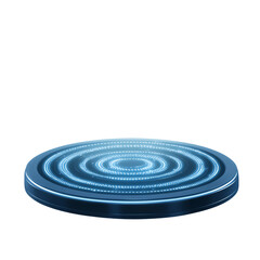 Circular blue platform with glowing concentric rings, isolated on white background. transparent background