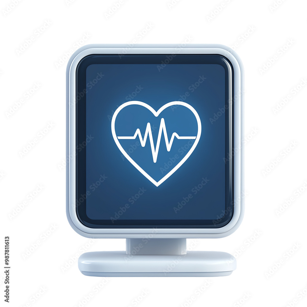 Poster computer monitor displaying heartbeat graphic on blue background. transparent background