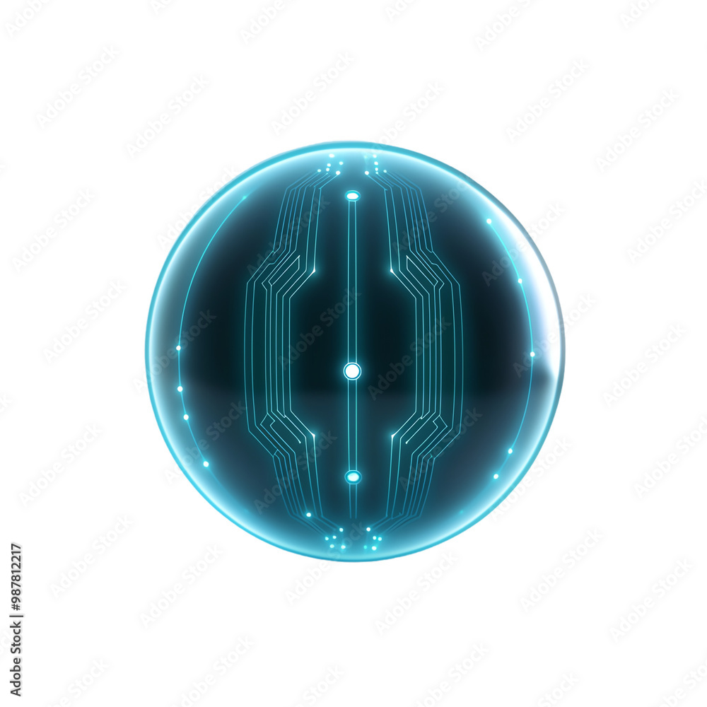 Poster futuristic digital sphere with glowing circuit patterns, isolated on a white background. transparent