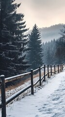 Snowy landscape evoking tranquility in winter's serene embrace image