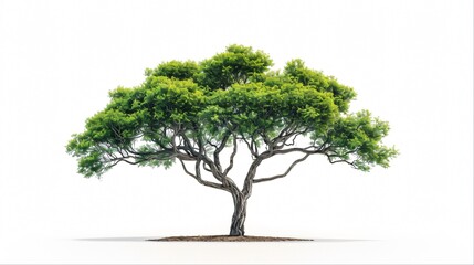 Obraz premium Lush green tree with gnarled branches and trunk isolated on a white background.
