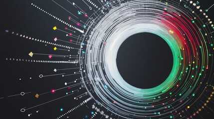Fototapeta premium Abstract black background with Colorful circle lines. Digital future technology . Abstract business connection of lines from nodes innovation of communication in the network.