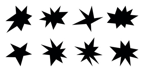Retro shape in trendy 70s -90s Groovy style.  Abstract star spark. Black Sparkles Geometric Forms Set. Vector illustration.	