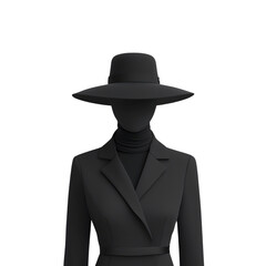 Stylish black figure with hat, minimalist fashion design, white isolate background. transparent background