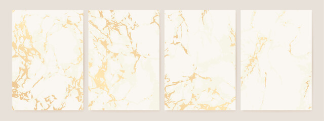 Abstract white and golden marble horizontal luxury background set. Modern marble stone texture backdrop for poster, cover, card, web banner design. Vector illustration
