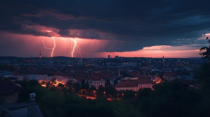 Electrifying moment of lightning illuminating Zagreb at night image