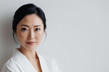 Portrait of Beautiful Japanese Woman on Clean White Background
