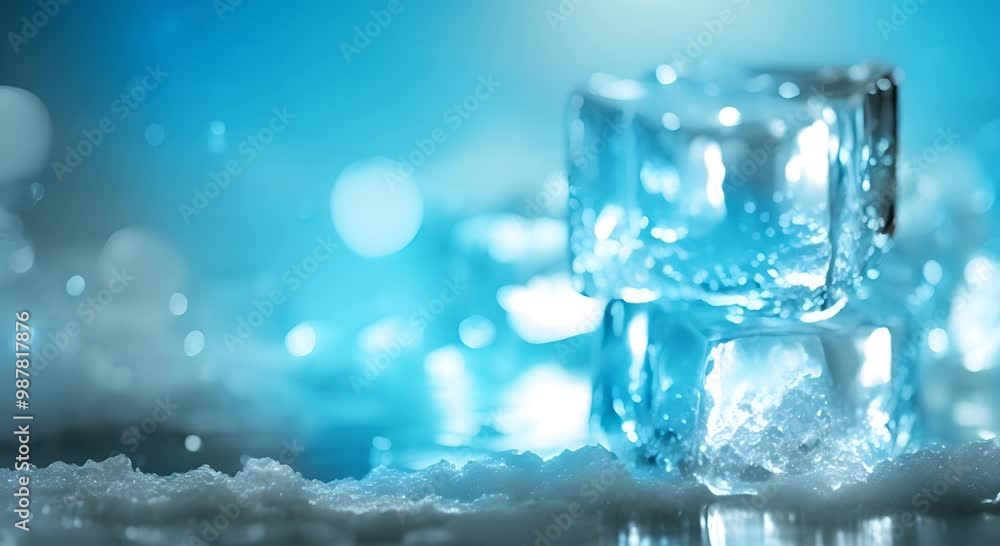 Poster glimmering ice cubes descend gracefully in a serene underwater tableau reflecting light and creating