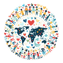 Illustrate A circular arrangement of diverse families holding hands around a world-3