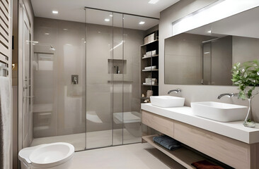 An inviting contemporary bathroom with an emphasis on lightness, functionality and practicality