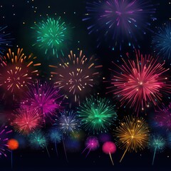 Obraz premium Colorful Fireworks Display in the Night Sky