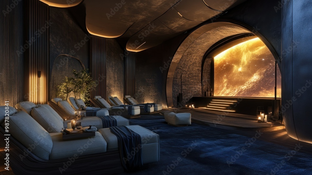 Canvas Prints Luxurious Relaxation Lounge with Starry Night Projection