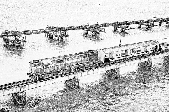 Pamban Bridge is a railway bridge that connects the town of Mandapam in mainland India with Pamban Island, and Rameswaram, Tamil Nadu, South India. it was India's first sea bridge. Cantilever bridge.	