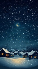 Fototapeta premium Starry Night: Dreamy Christmas Banner with a Quaint Village and Copy Space