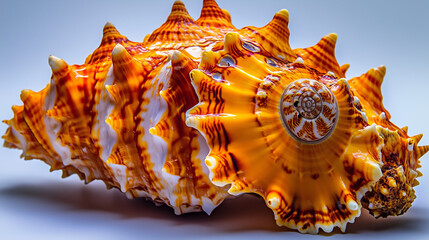 Obraz premium A vibrant orange and white seashell with intricate patterns and a spiral opening.