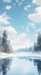 Fototapeta premium Frozen Lake Serenity: A Beautiful Winter Scene for Your Promotions