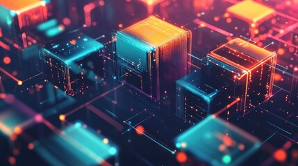 Abstract digital cubes with glowing effects, representing data and technology concepts.