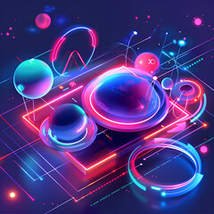interactive infographics with 3D elements that have a neon glow