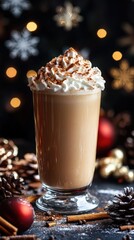 Festive Holiday Latte With Whipped Cream and Cinnamon in a Warm Christmas Setting