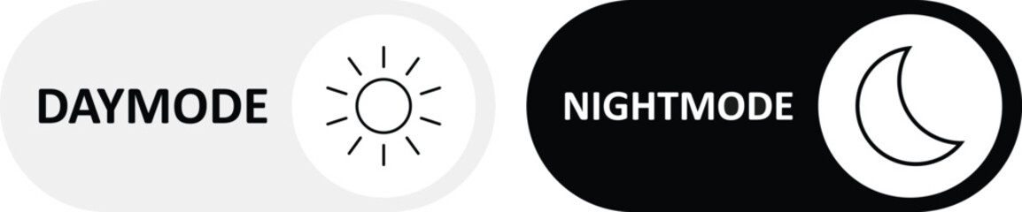 Day and night toggle switch icons set. Collection of on off. Sun and Moon icons for dark light mood. Dark mode and light mode switch button for website and mobile app. day night modes switch isolated.