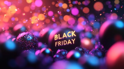 Colorful Black Friday Festive Celebration with Glowing Orbs and Sparkles