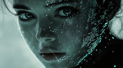 Awakening of digital consciousness in a futuristic cityscape at twilight