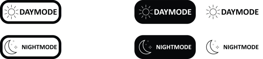 Day and night toggle switch icons set. Collection of on off. Sun and Moon icons for dark light mood. Dark mode and light mode switch button for website and mobile app. day night modes switch isolated.