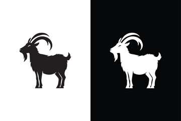 Black And White Goat Silhouette Icon.