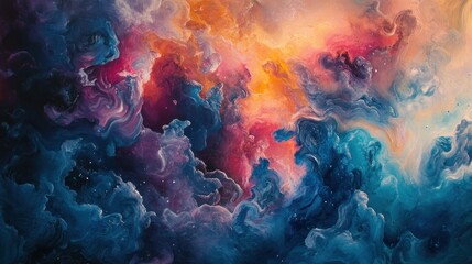 Fototapeta premium Abstract Painting of Swirling Colors and Galaxies