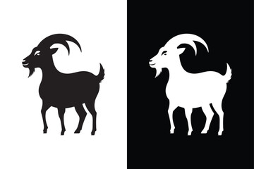 Black And White Goat Silhouette Icon.