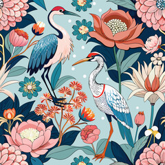 Naklejka premium Flower seamless pattern background vector cute plants graphic Illustration