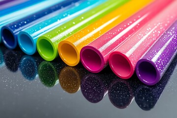 A smooth plastic surface, with a shiny, reflective finish in vibrant, bold colors